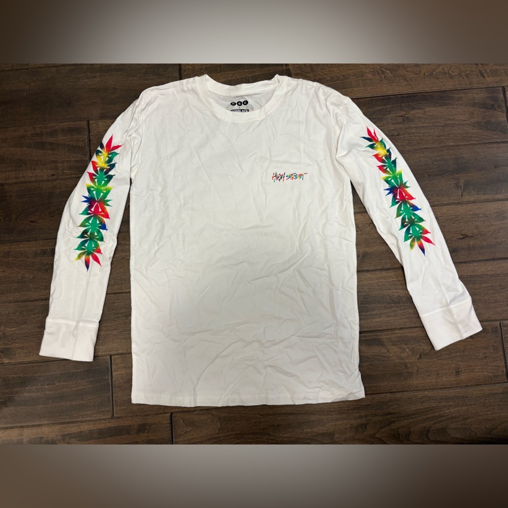 White Long Sleeve Shirt with Colorful Sleeve Design - Norblack Norwhite - New